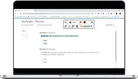 Preview of docReader interface displaying quiz questions and answer options on a laptop screen.